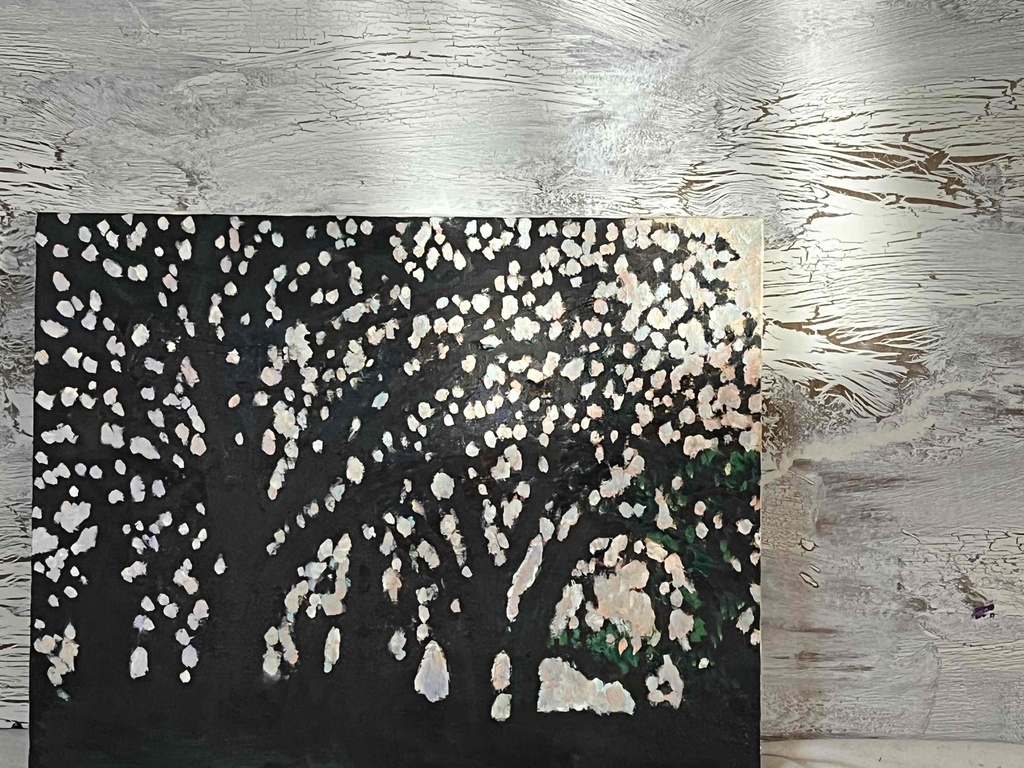 油彩画 原画「キラメク木漏れ日」アート 絵画 32×41㎝ F6 キャンバス