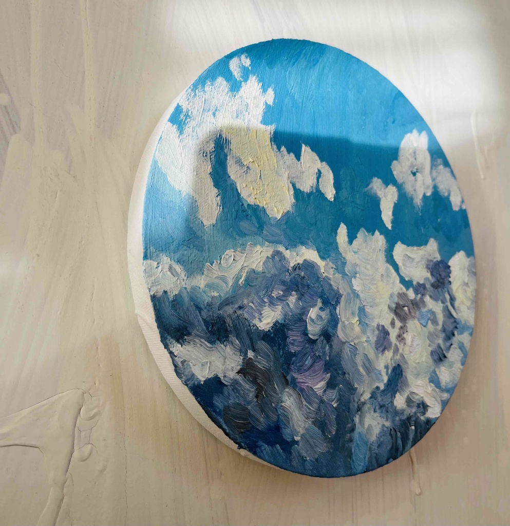 油彩 絵画 『冬空2』丸形アートパネル 直径20cmインテリア 絵画 原画