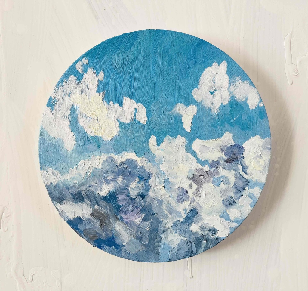 油彩 絵画 『冬空２』丸形アートパネル 直径20cmインテリア 絵画 原画 