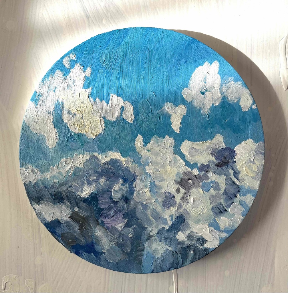油彩 絵画 『冬空2』丸形アートパネル 直径20cmインテリア 絵画 原画