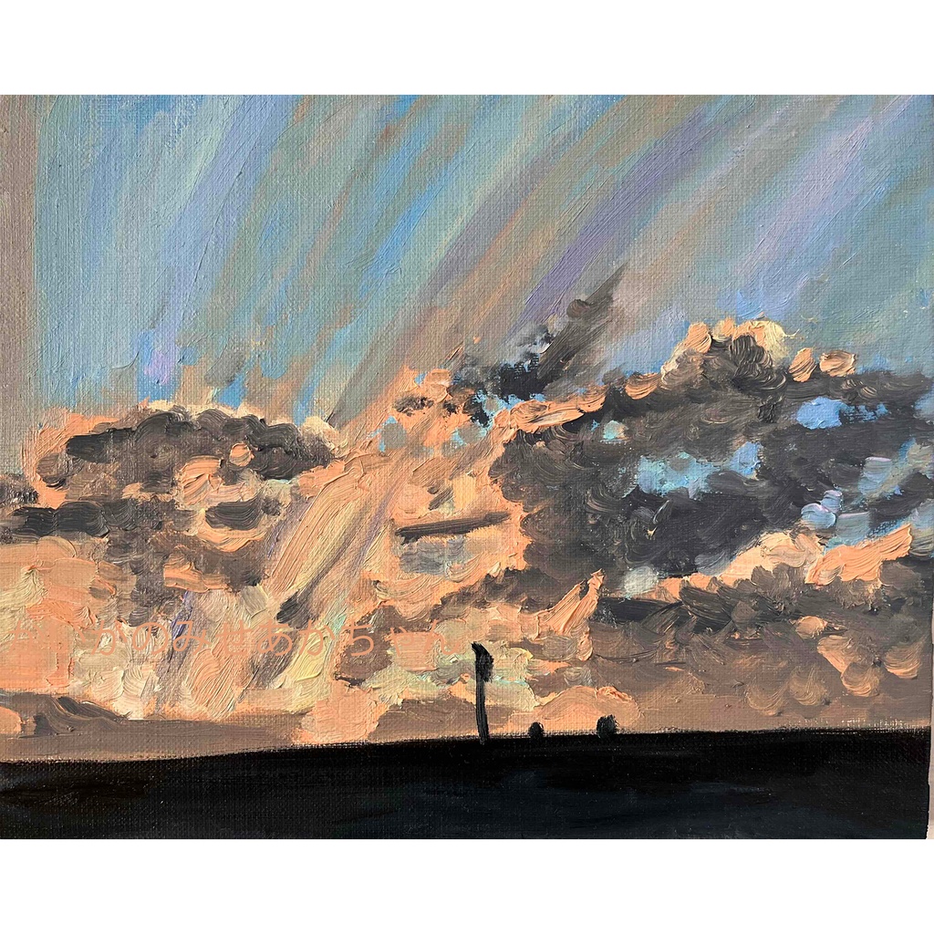 原画・油彩「私は沈むが私の残影を星に継がせよう」絵画・F3（ 22×27㎝）アート・キャンバス