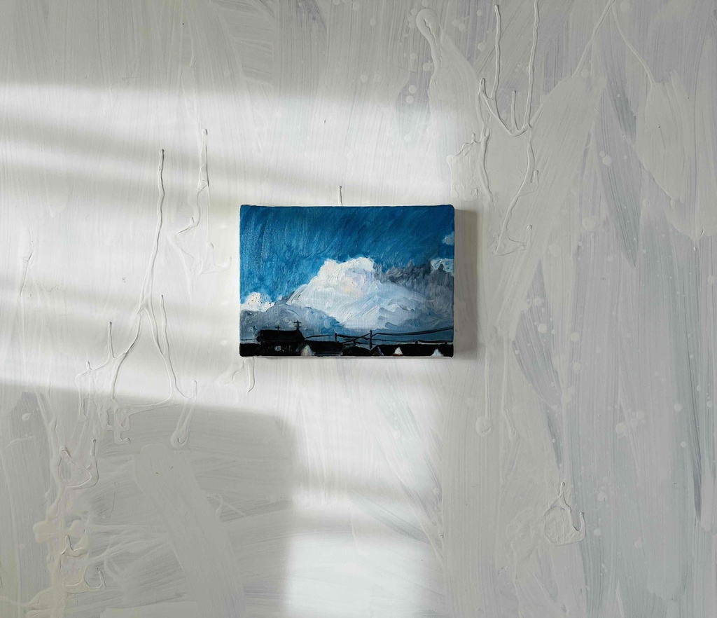 原画 油彩画「朝雲」絵画・アート・キャンバス・サムホールサイズ(16×23㎝)