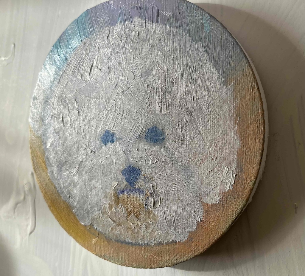 油彩 絵画 『ビジョンフリーゼの肖像20261』原画 丸形アートパネル 直径15cmインテリア 絵画