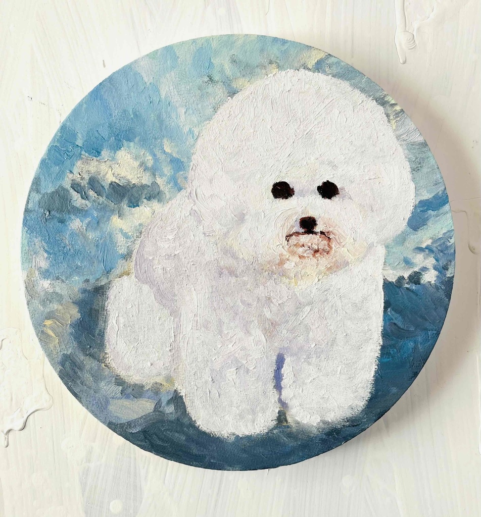 絵画 『ビジョンフリーゼ全身像20261』油彩　原画 丸形アートパネル 直径25cmインテリア 絵画 