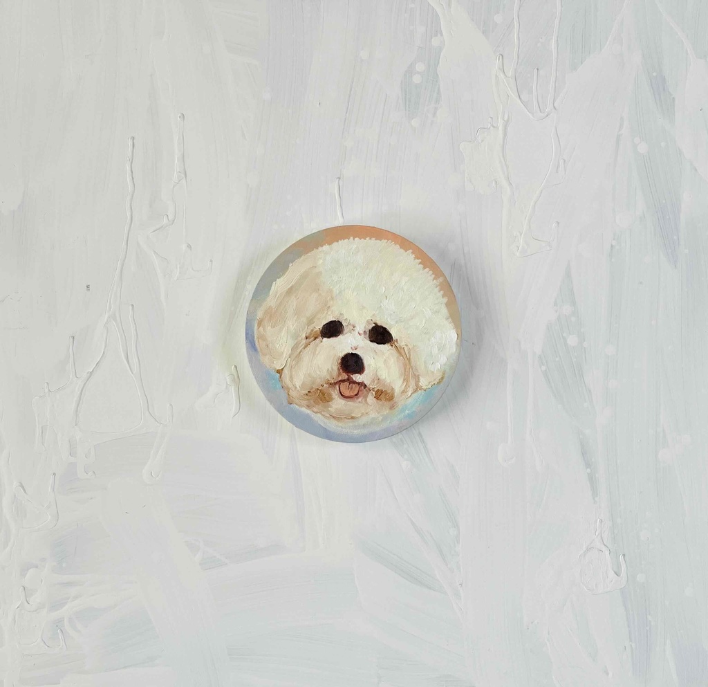 絵画 『ペロ』原画 油彩 直径20cm 犬 DOG 絵画 丸形アートパネル