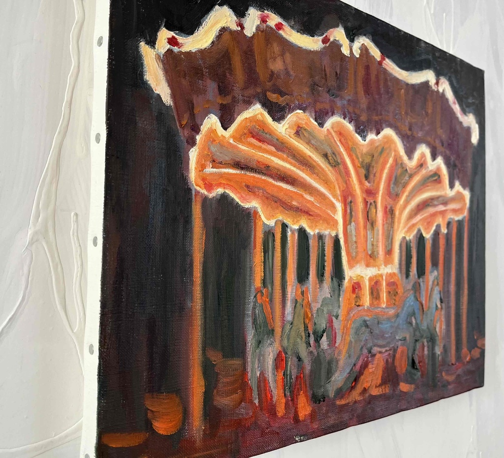 油彩画 「夜のメリーゴーランド7」|アート 絵画 原画 32×41cm F6 キャンバス