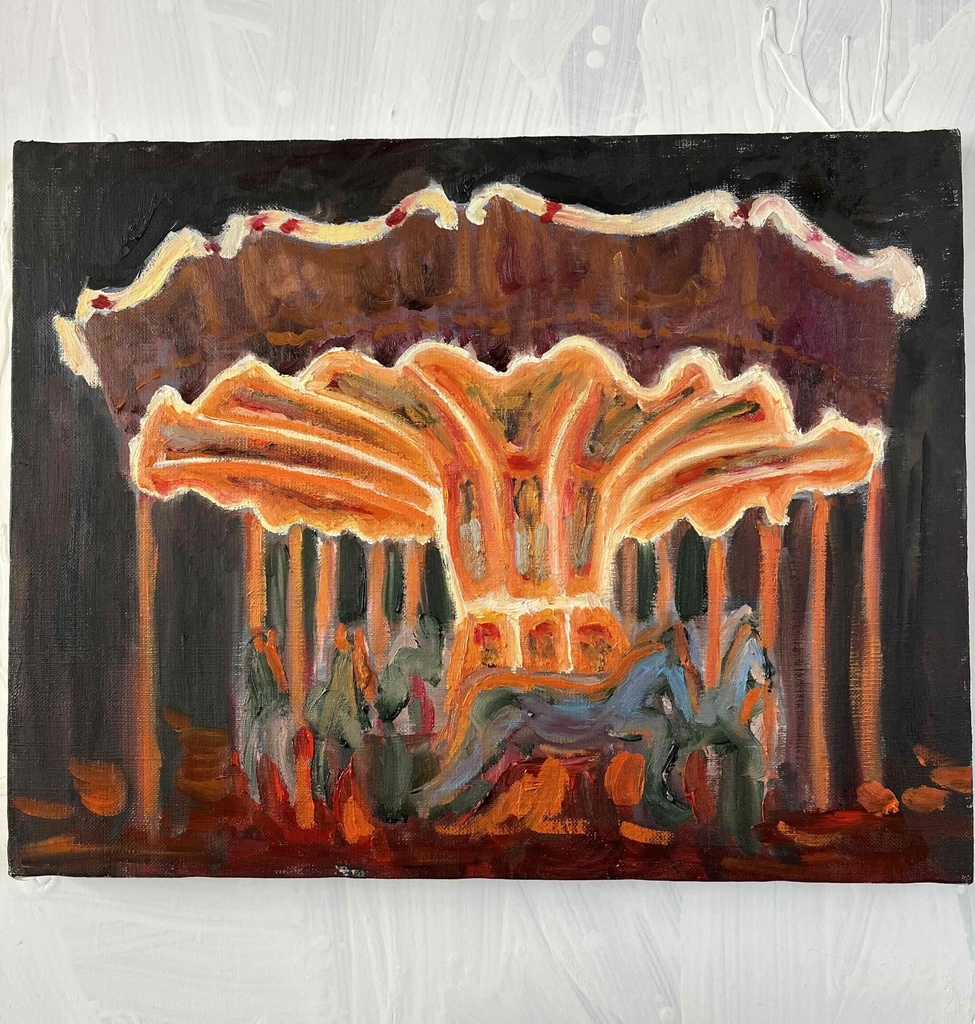 油彩画 「夜のメリーゴーランド7」｜アート 絵画 原画 32×41cm F6 キャンバス