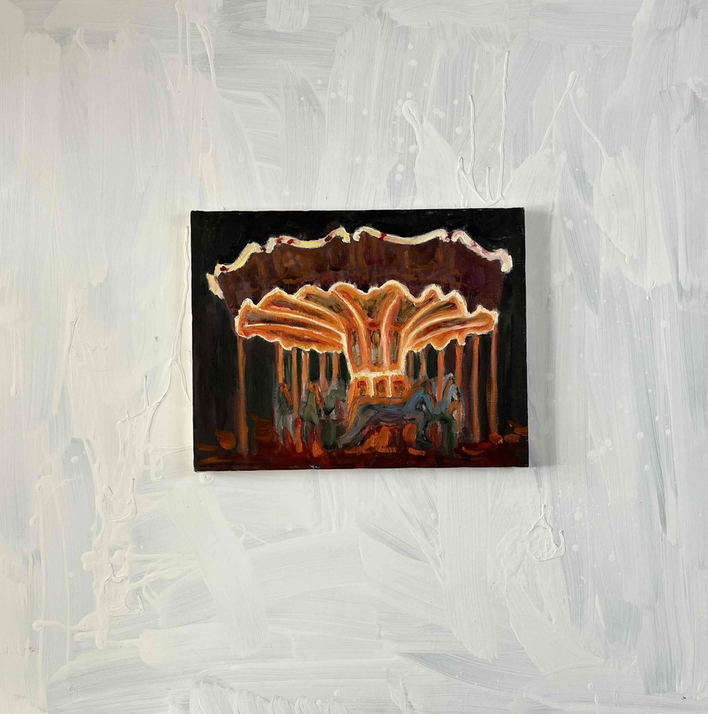 油彩画 「夜のメリーゴーランド7」|アート 絵画 原画 32×41cm F6 キャンバス