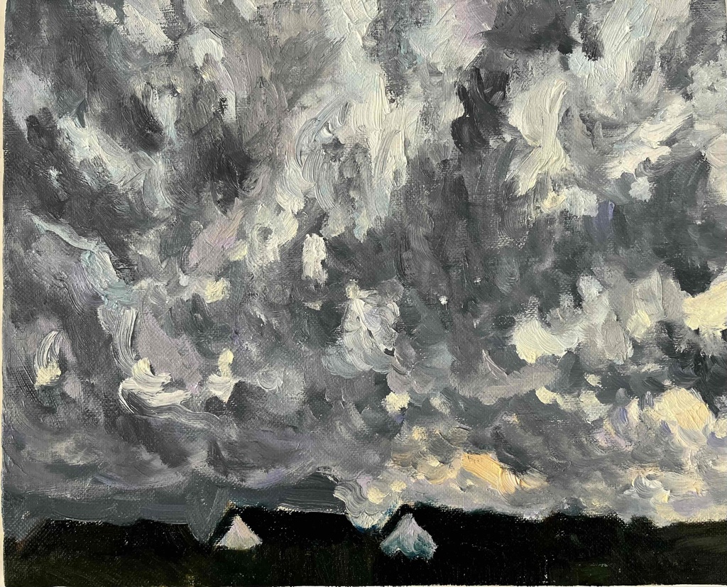 油彩画 原画「近所の風景 空 20262」アート 絵画 22×27㎝ F3 キャンバス