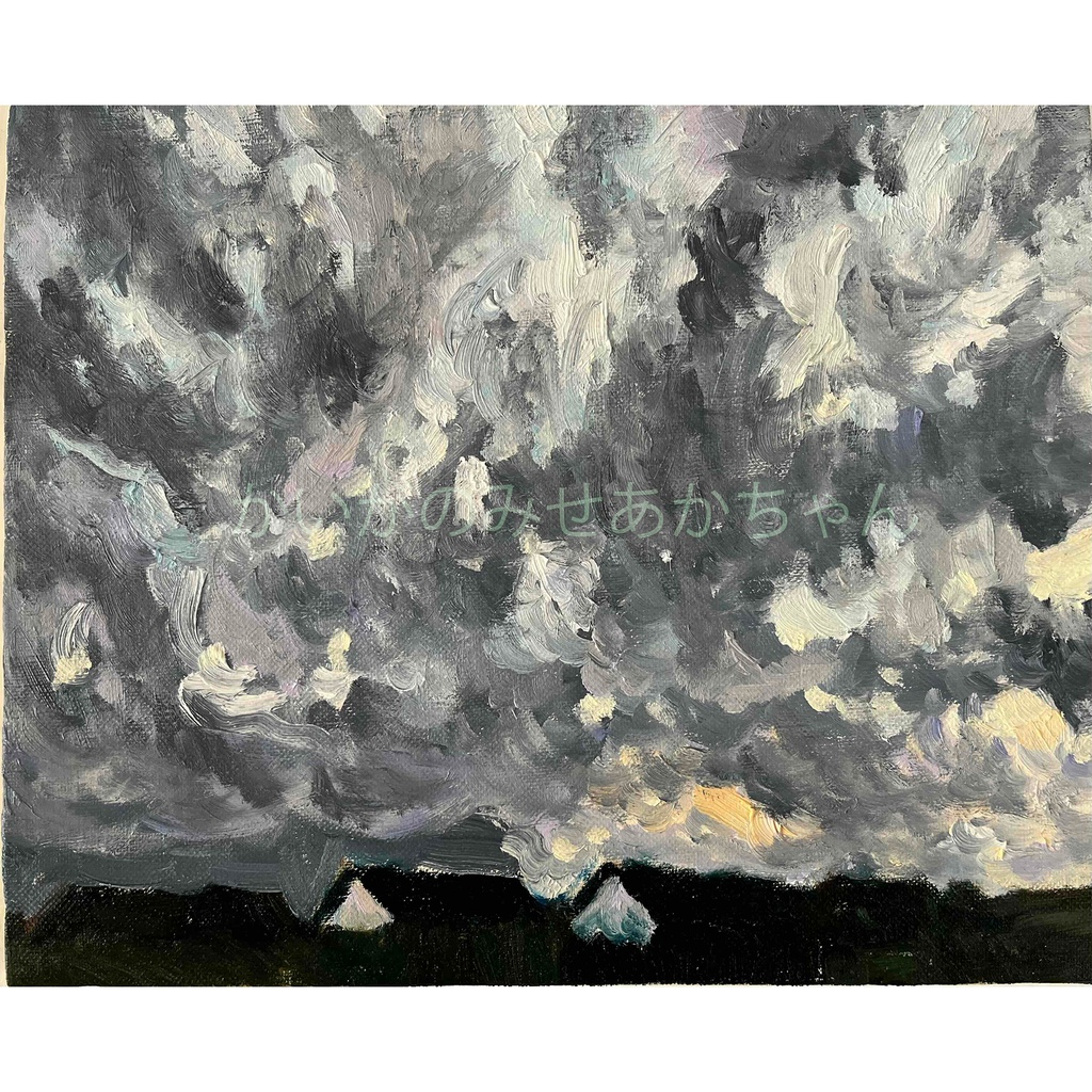 原画・油彩「近所の風景 空 20262」絵画・F3( 22×27㎝)アート・キャンバス