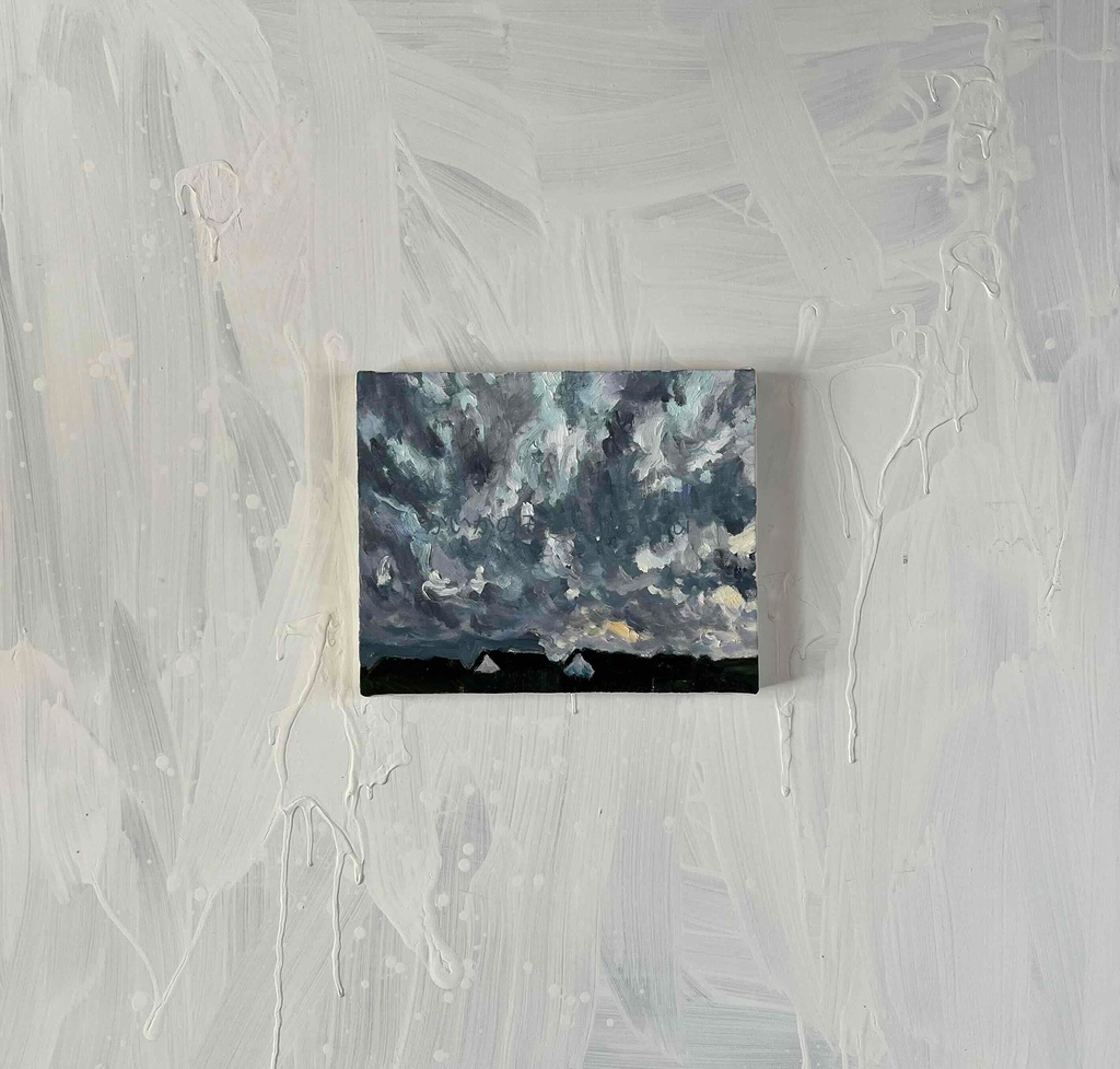 原画・油彩「近所の風景 空 20262」絵画・F3( 22×27㎝)アート・キャンバス