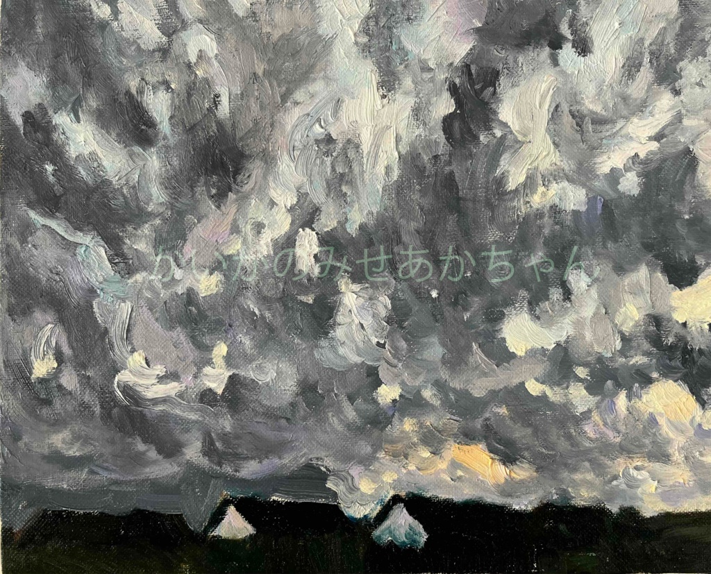 原画・油彩「近所の風景 空 20262」絵画・F3( 22×27㎝)アート・キャンバス