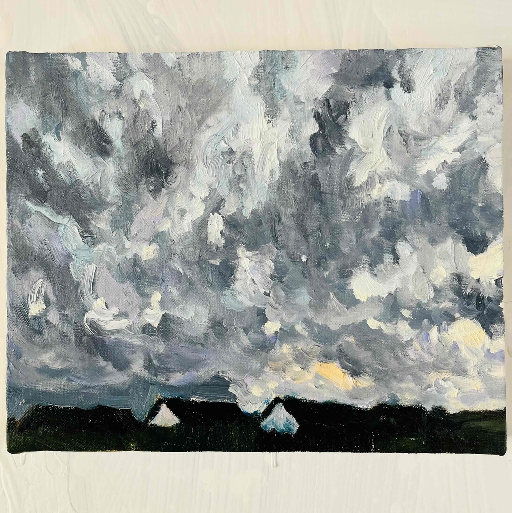 油彩画　原画「近所の風景　空　20262」アート　絵画 22×27㎝ F3　キャンバス