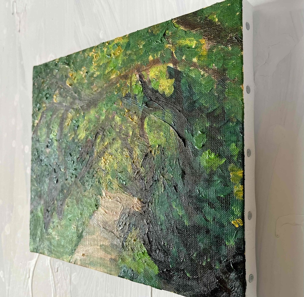 油彩画 原画「近所の風景 堤防 20262」アート 絵画 22×27㎝ F3 キャンバス