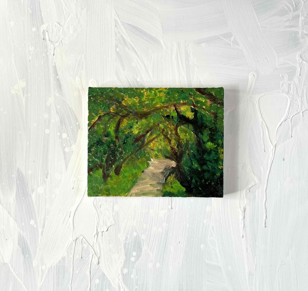 油彩画 原画「近所の風景 堤防 20262」アート 絵画 22×27㎝ F3 キャンバス