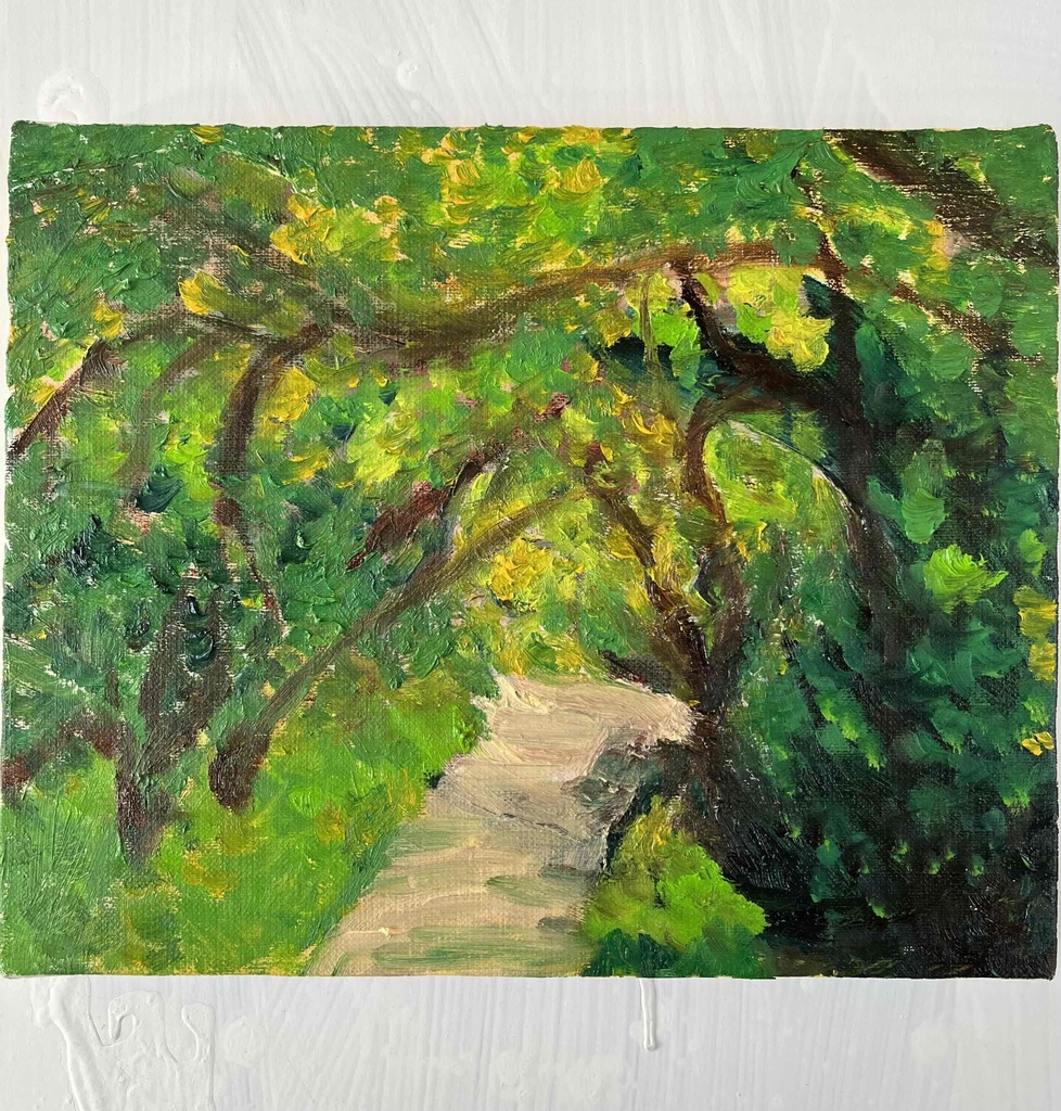 油彩画　原画「近所の風景　堤防　20262」アート　絵画 22×27㎝ F3　キャンバス