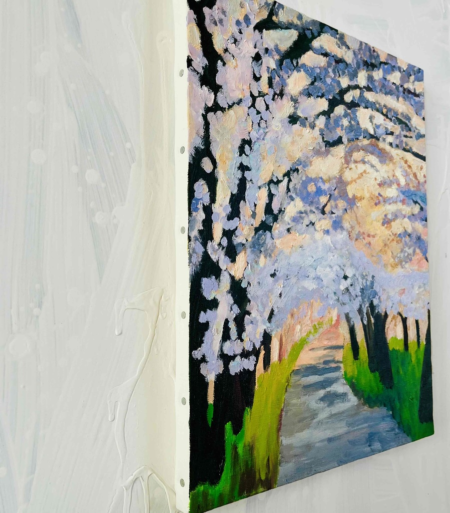 油彩画 「朝の桜 20262」|アート 絵画 原画 32×41cm F6 キャンバス