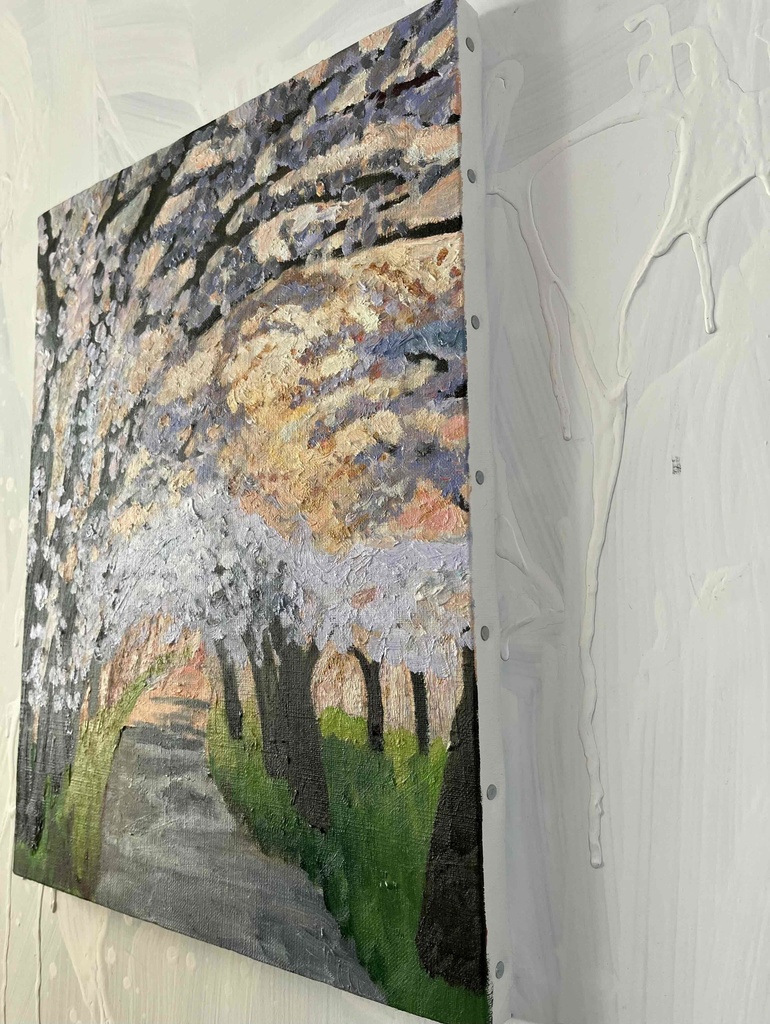 油彩画 「朝の桜 20262」|アート 絵画 原画 32×41cm F6 キャンバス