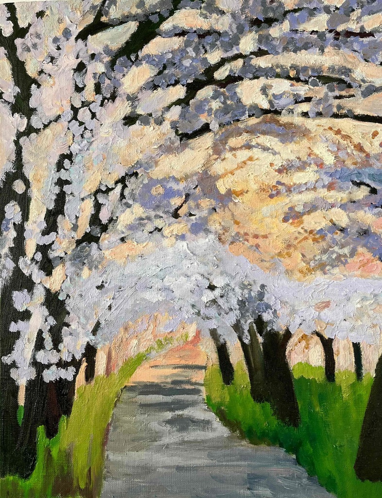 油彩画 「朝の桜 20262」|アート 絵画 原画 32×41cm F6 キャンバス