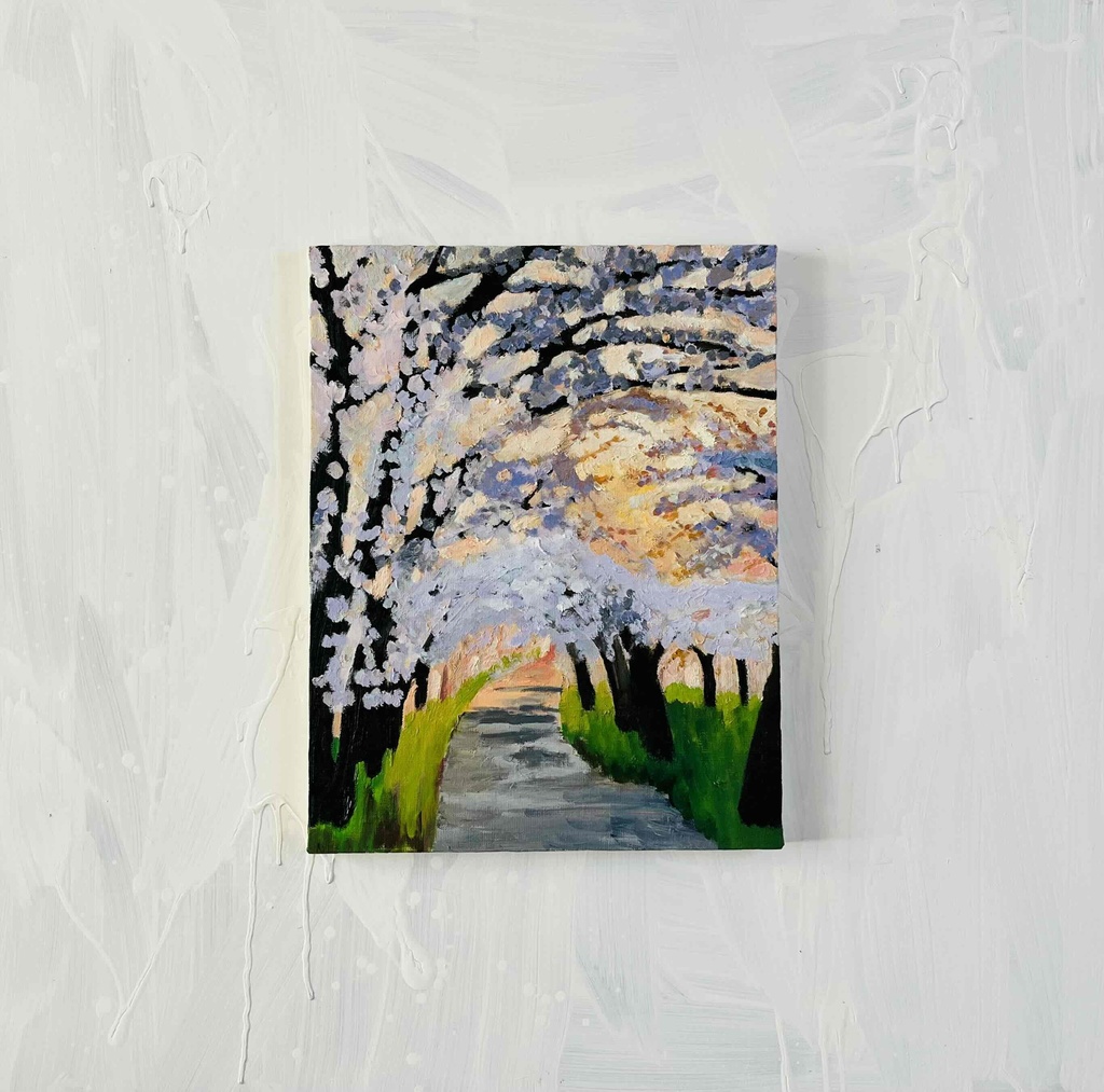 油彩画 「朝の桜 20262」|アート 絵画 原画 32×41cm F6 キャンバス