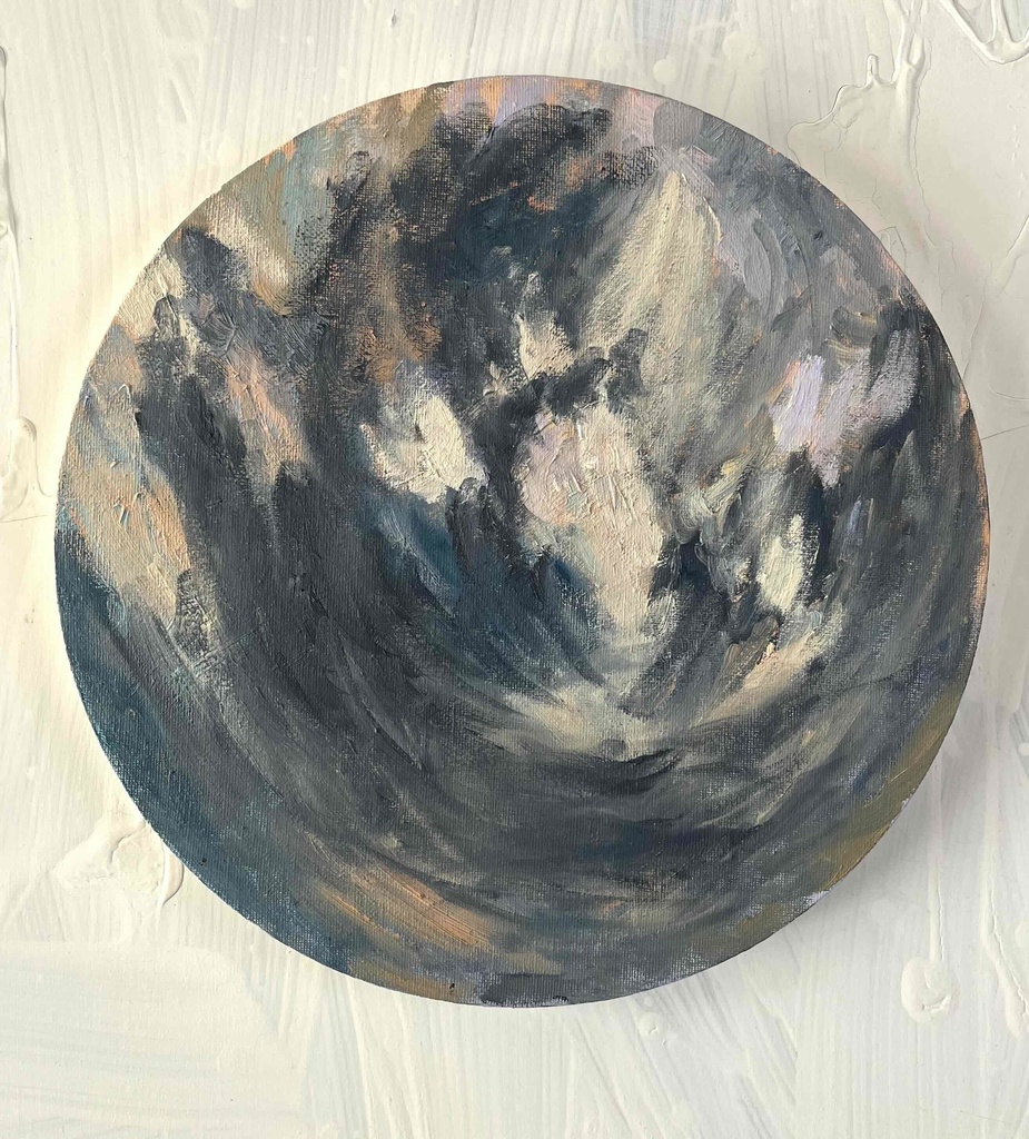 絵画 『空』 油彩 原画 直径30cm 丸形キャンバス 