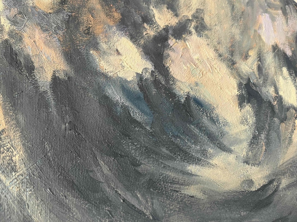 絵画 『空』 油彩 原画 直径30cm 丸形キャンバス