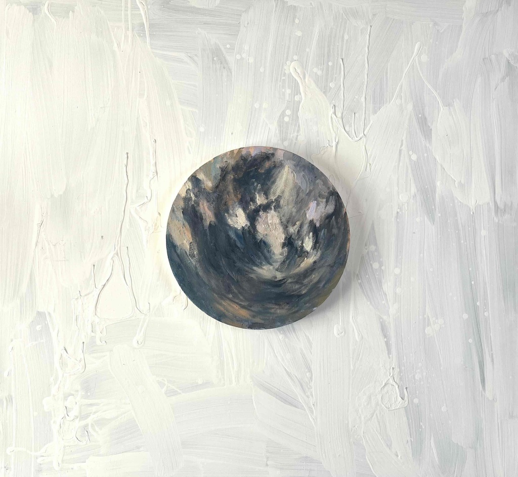 絵画 『空』 油彩 原画 直径30cm 丸形キャンバス