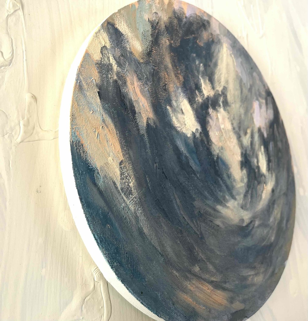 絵画 『空』 油彩 原画 直径30cm 丸形キャンバス