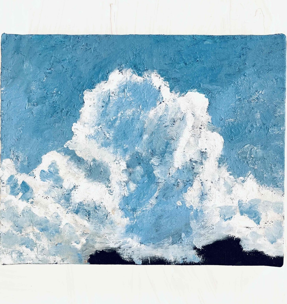 油彩画　原画「空と公園の木」アート　絵画 22×27㎝ F3　キャンバス