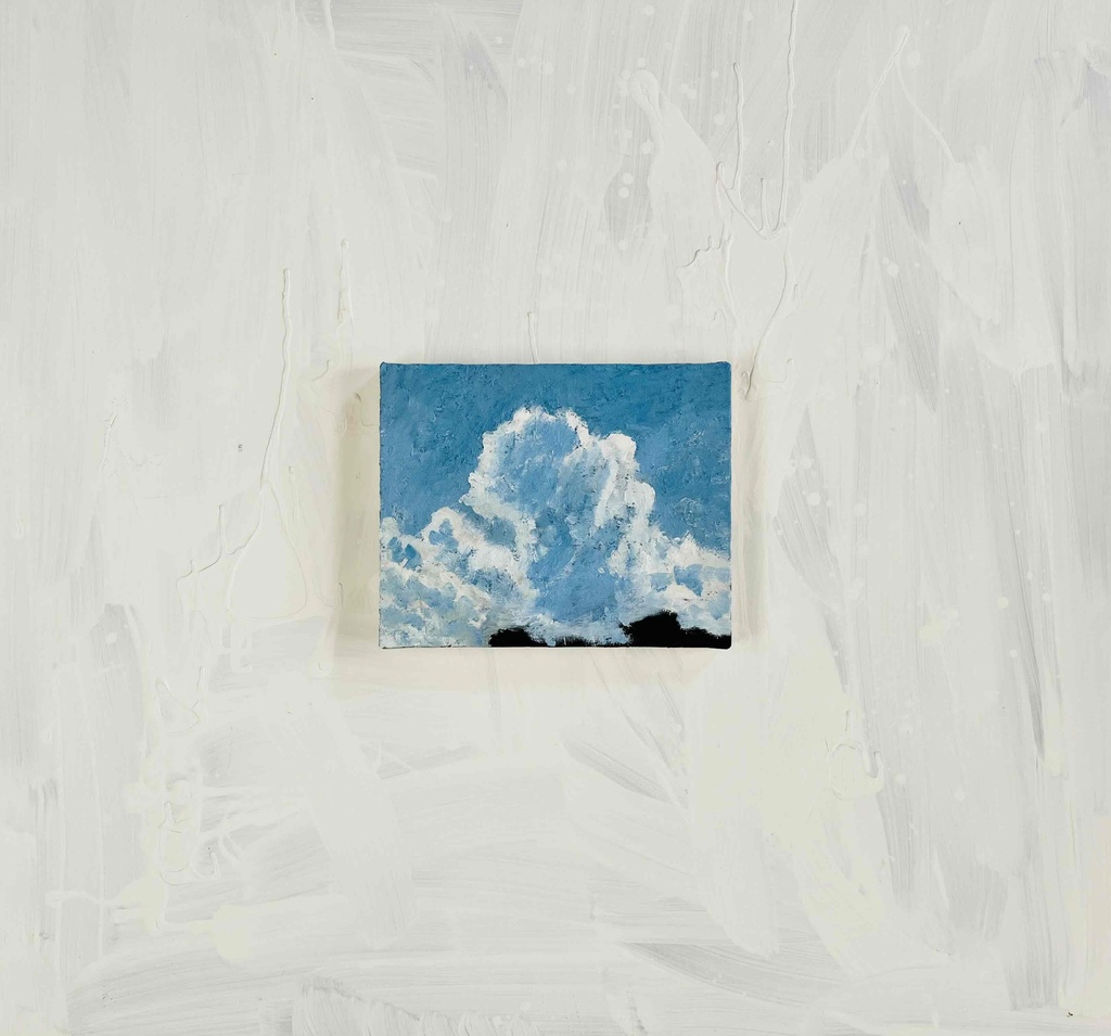 油彩画 原画「空と公園の木」アート 絵画 22×27㎝ F3 キャンバス