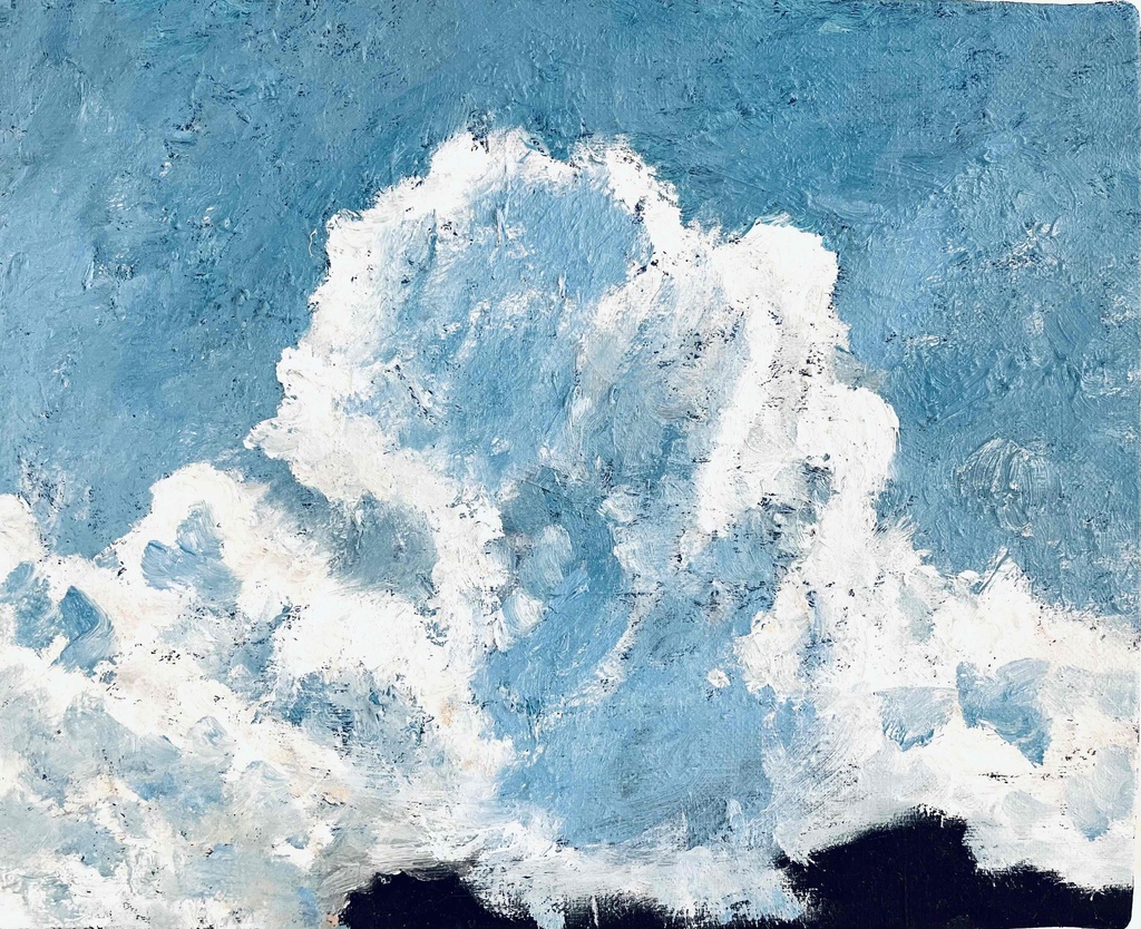油彩画 原画「空と公園の木」アート 絵画 22×27㎝ F3 キャンバス