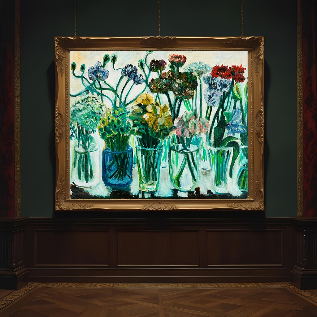 油彩・原画「窓辺の花瓶」絵画 F8(38×46㎝)アートキャンバス