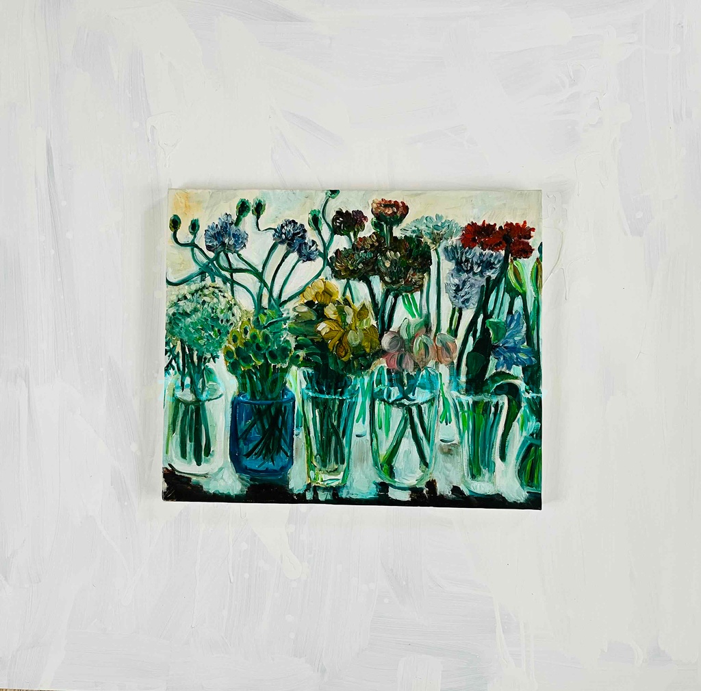 油彩・原画「窓辺の花瓶」絵画 F8(38×46㎝)アートキャンバス
