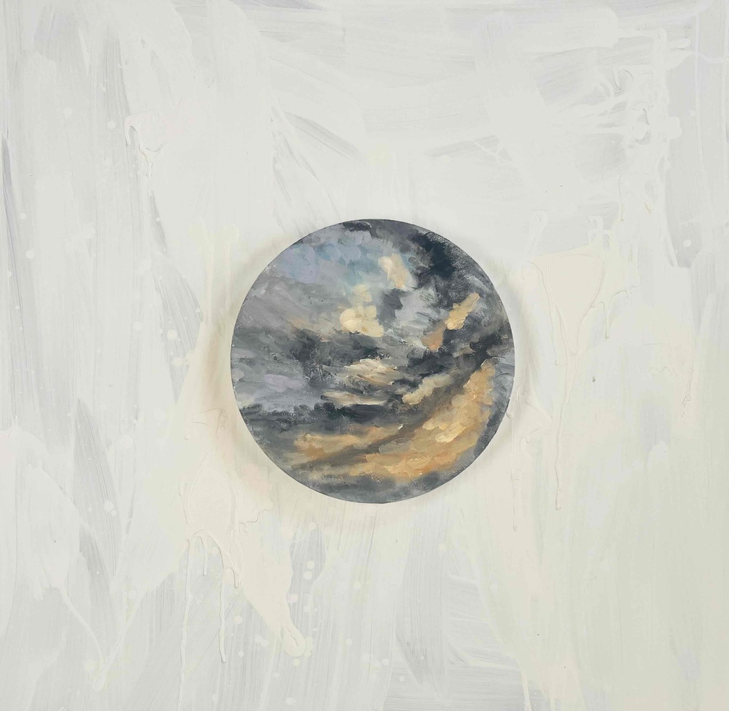 油彩・原画 『空 20265』絵画 直径30cm 丸形キャンバス