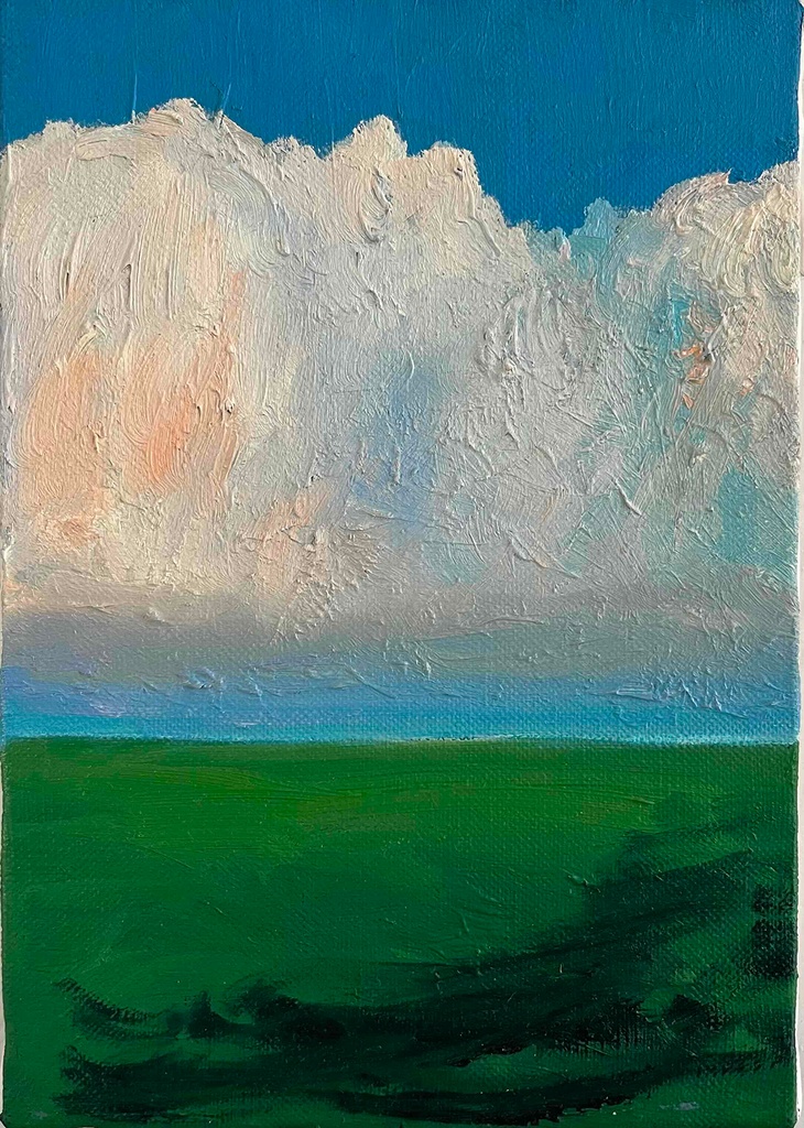 原画 油彩「田園と空」絵画・サムホールサイズ (16×23㎝)アート・キャンバス