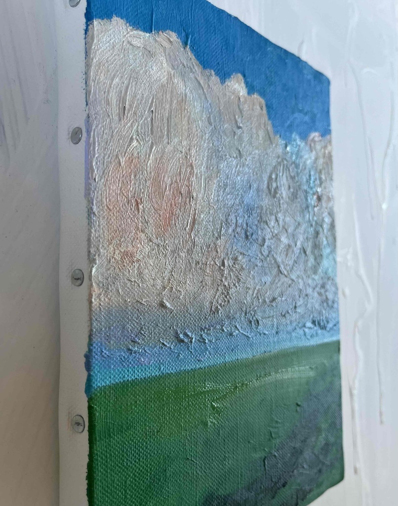 原画 油彩「田園と空」絵画・サムホールサイズ 16×23㎝)