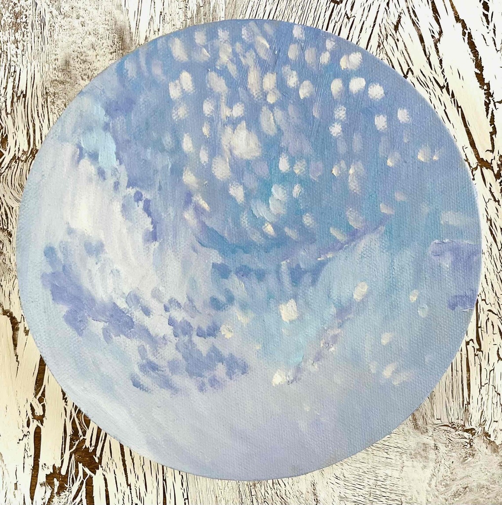 油彩・原画 『　優しい空　20266　』絵画 直径20cm 丸形アートキャンバス