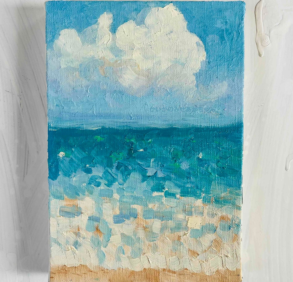 原画　油彩「朝の海　20266」絵画・サムホールサイズ （16×23㎝）アート・キャンバス