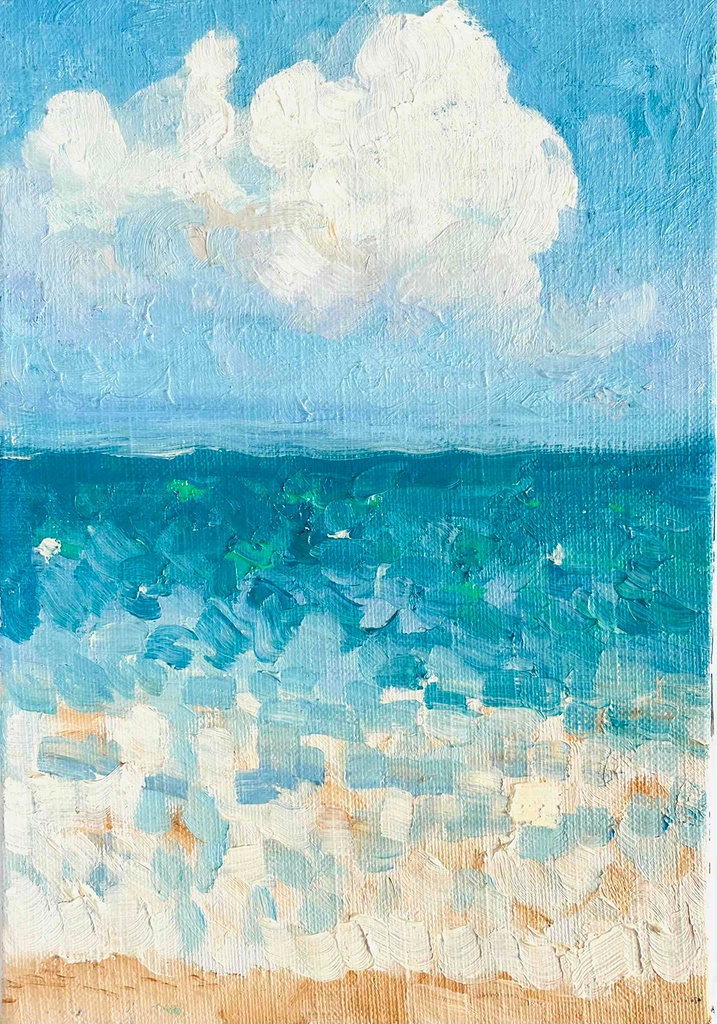 原画 油彩「朝の海 20266」絵画・サムホールサイズ (16×23㎝)アート・キャンバス