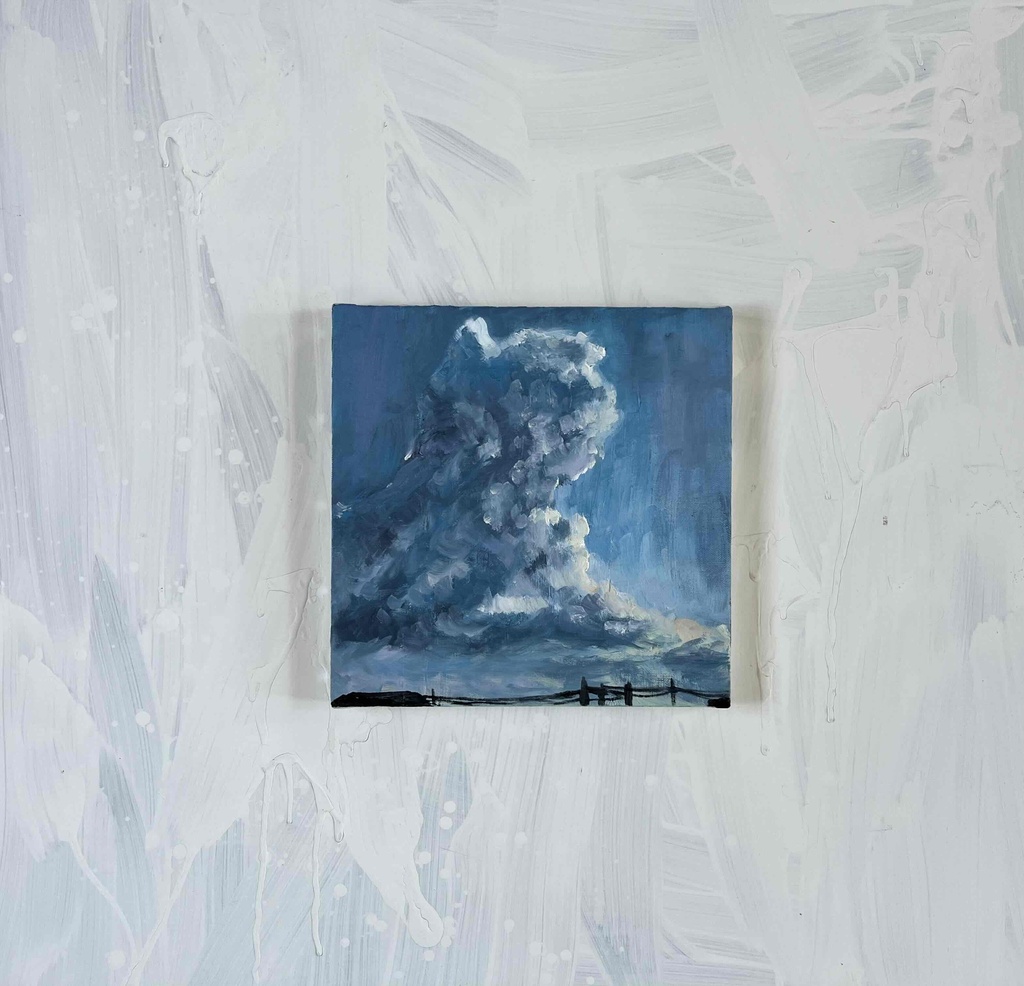 原画・油彩「積乱雲」アート 絵画 S3(27㎝角) キャンバス