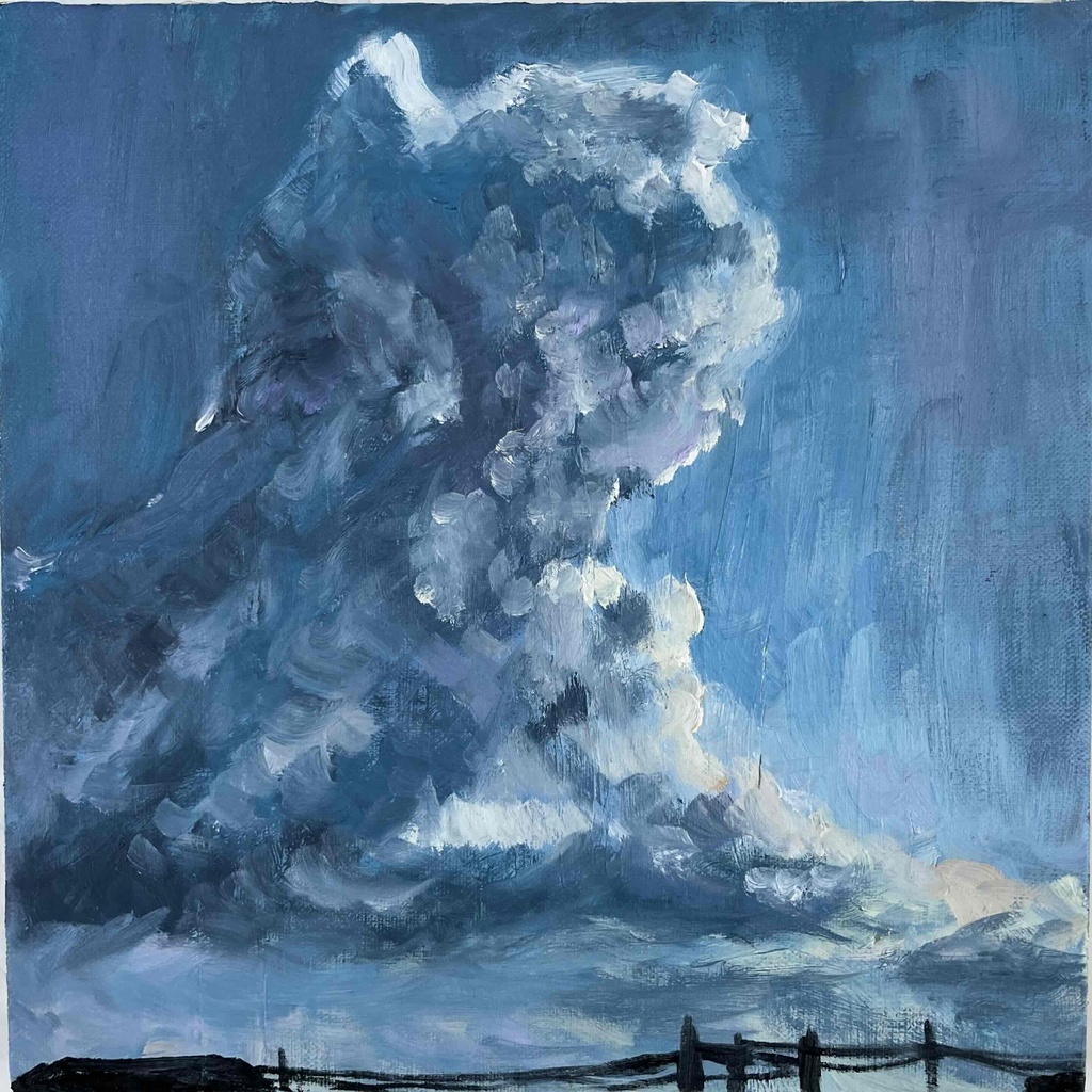 原画・油彩「積乱雲」アート 絵画 S3(27㎝角) キャンバス