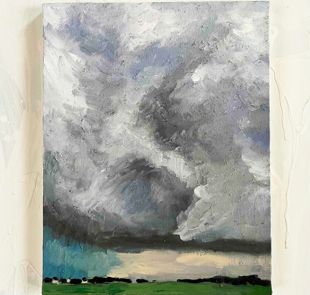 原画・油彩「田園と空 2026613」絵画 F6(32×41㎝)アート・キャンバス