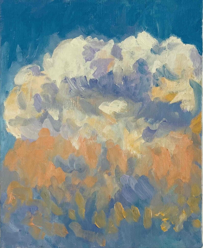 原画・油彩「夏の夕方の空」アート・絵画 ・F3(22×27㎝ )キャンバス