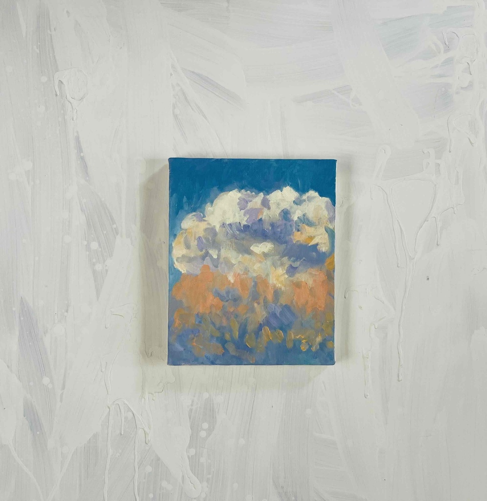 原画・油彩「夏の夕方の空」アート・絵画 ・F3(22×27㎝ )キャンバス
