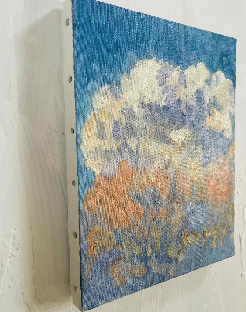 原画・油彩「夏の夕方の空」アート・絵画 ・F3(22×27㎝ )キャンバス