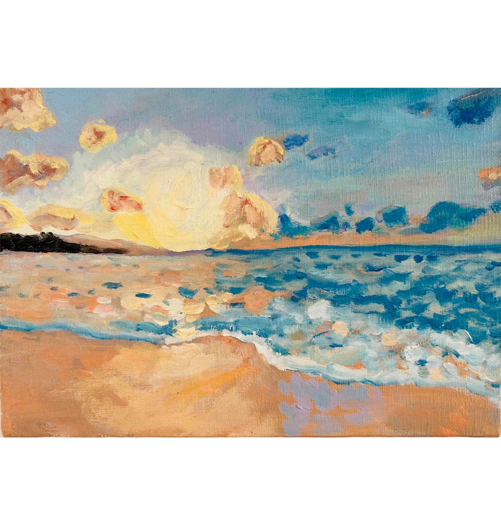 原画　油彩「朝の海　20266」絵画・サムホール（16×23㎝）アート・キャンバス