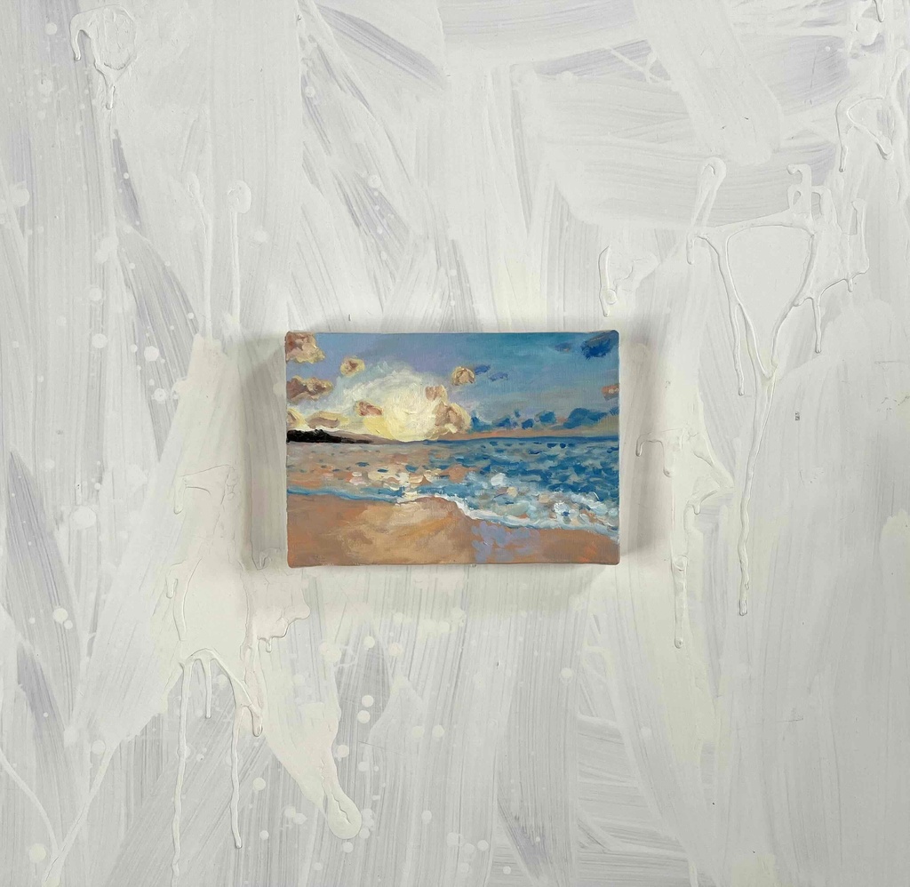原画 油彩「朝の海 20266」絵画・サムホール(16×23㎝)アート・キャンバス