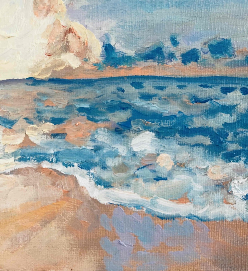 原画 油彩「朝の海 20266」絵画・サムホール(16×23㎝)アート・キャンバス