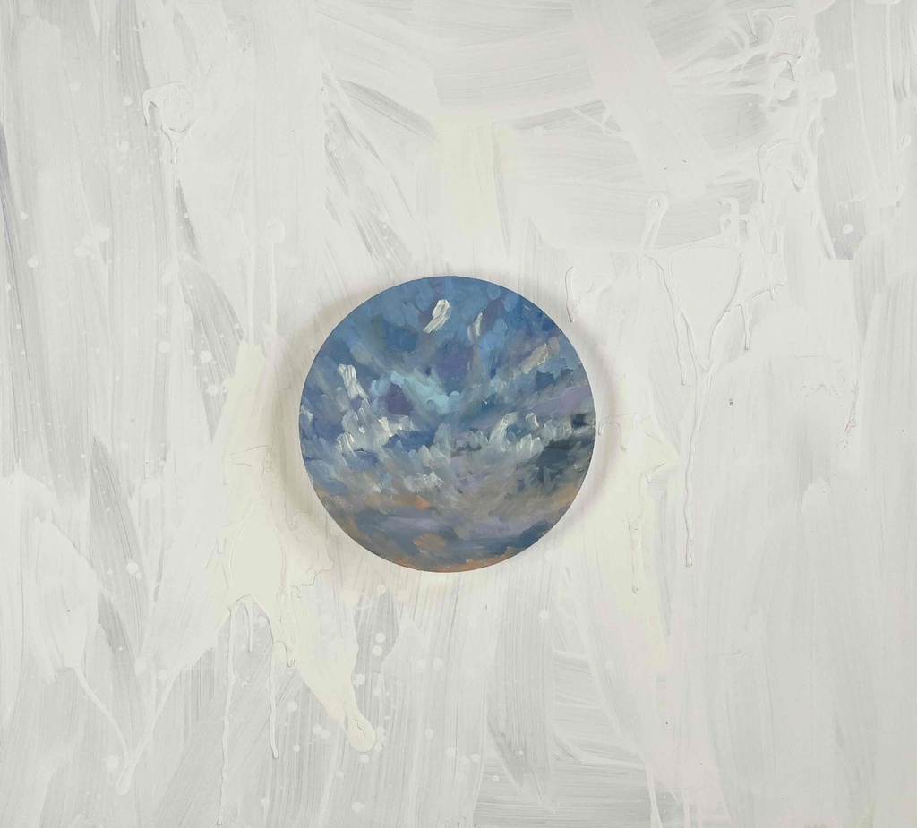 原画・油彩 『 朝空 20260709』絵画・ 直径25cm・アート・丸形キャンバス