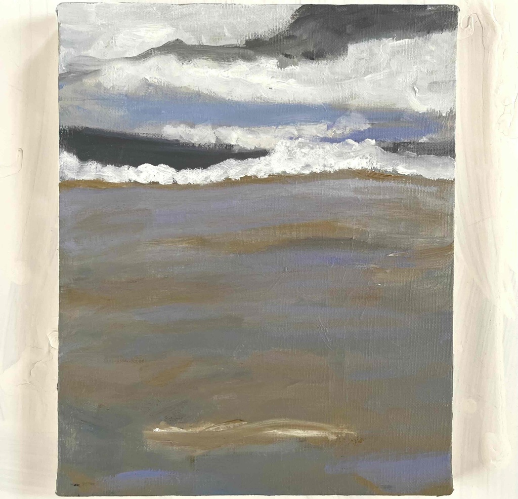 原画・油彩「波打ち際」絵画 ・F3（22×27㎝ ）アート・キャンバス